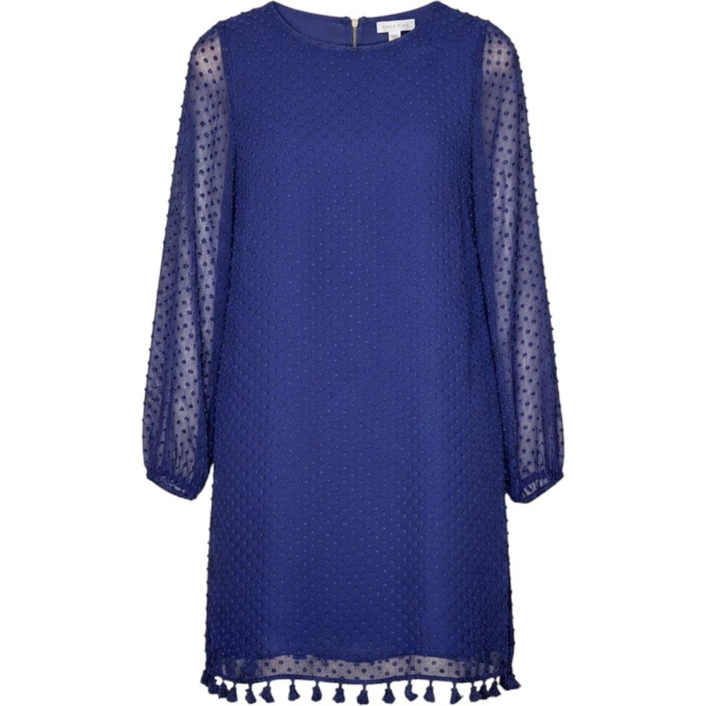 Sail to Sable Navy Blue Swiss Dot Tassel Hem Shiftโ Dress Size 4 Long Sleeve